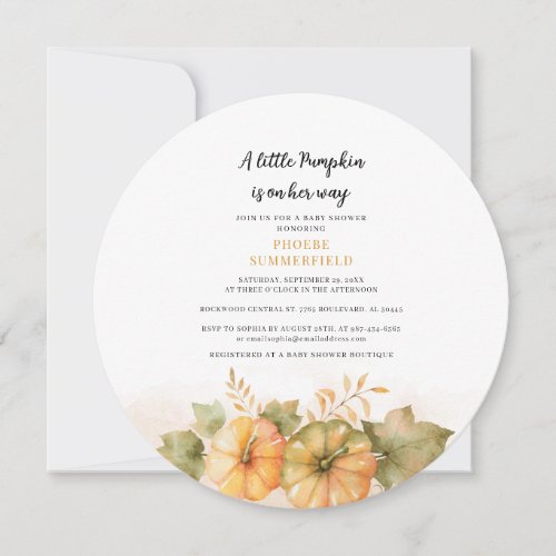 Pumpkin Fall Girls Baby Shower Rust Leaves Invitation