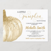 Pumpkin Fall Gold Glitter Boho Autumn Baby Shower Invitation