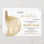 Pumpkin Fall Gold Glitter Boho Autumn Baby Shower Invitation (Front/Back)