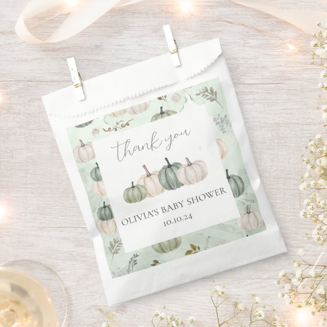 Pumpkin Fall Green Baby Shower Favor Bag (Clipped)