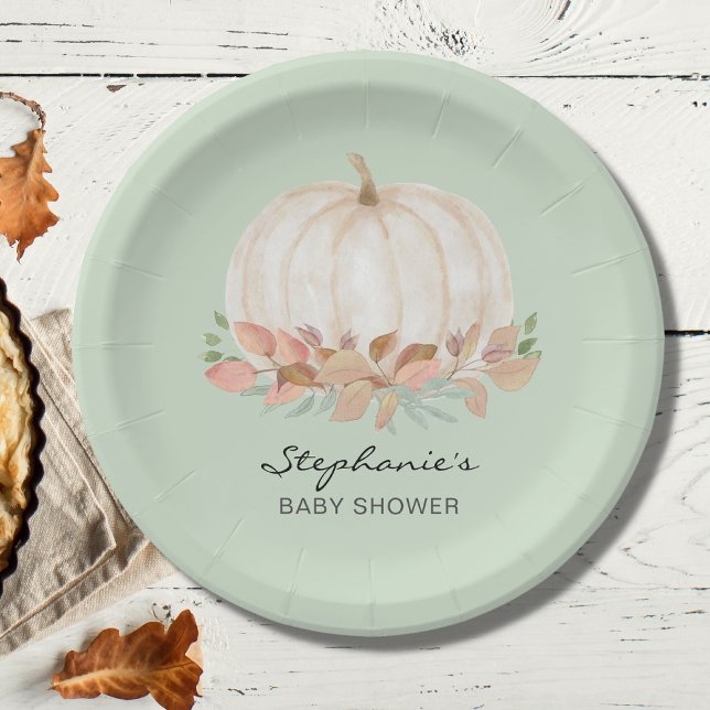 Pumpkin Fall Green Baby Shower  Paper Plates (Creator Uploaded)