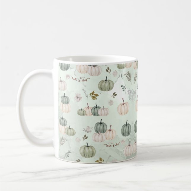 Pumpkin Fall Green Thanksgiving Dinner Coffee Mug (Left)