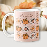 Pumpkin Fall Groovy Retro Name Daisy Coffee Mug<br><div class="desc">Cute retro groovy hippie Fall Thanksgiving Coffee Mug with pumpkins,  flowers and happy face. Easily personalize the text or leave some blank. - Kate Eden Art</div>