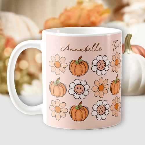 Pumpkin Fall Groovy Retro Name Daisy Coffee Mug