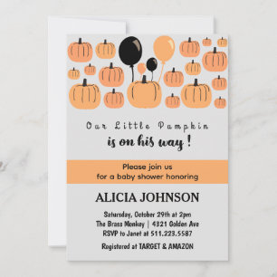 Pumpkin Fall Halloween baby shower Invitation