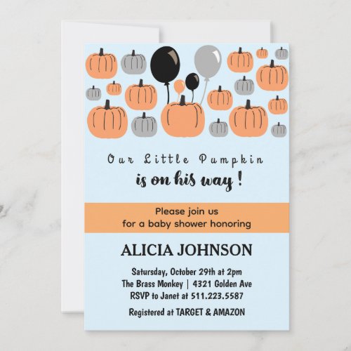 Pumpkin Fall Halloween baby shower  Invitation