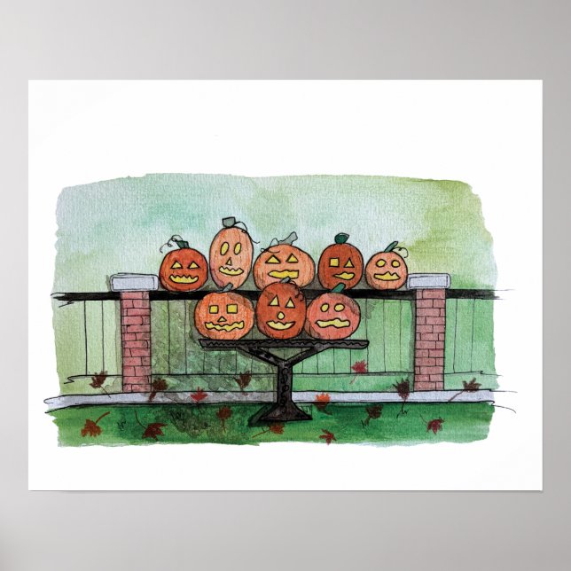 Pumpkin Fall Home Decor, Jack-o-lantern Print (Front)