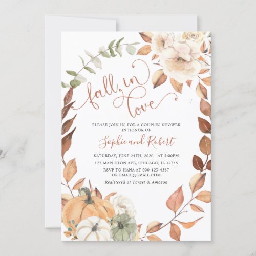 Pumpkin Fall in Love Autumn Bridal Couples Shower Invitation