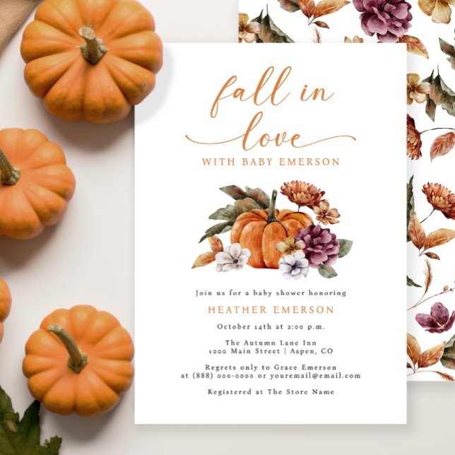 Pumpkin Fall In Love Baby Shower Invitation (Pumpkin Fall In Love Baby Shower Invitation Watercolor Floral Autumn Fall)