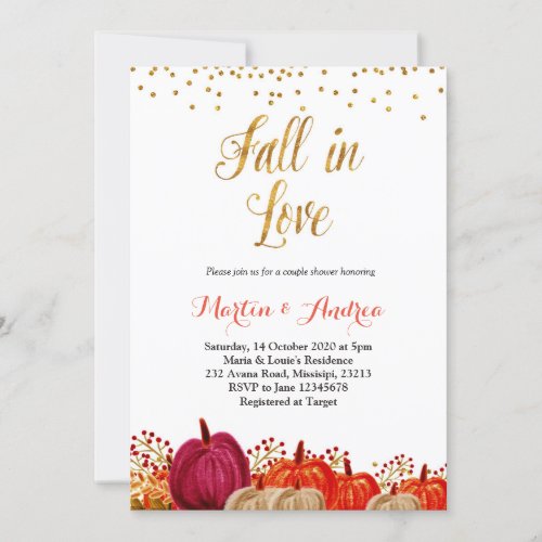Pumpkin Fall in love couple shower invitation