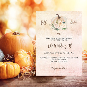 Pumpkin fall in love cream blush luxury wedding invitation