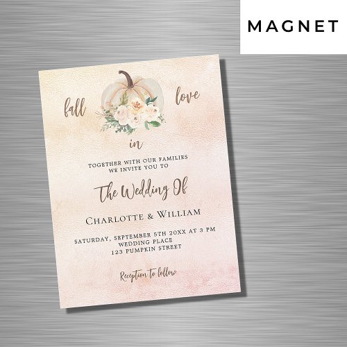 Pumpkin fall in love cream blush luxury wedding magnetic invitation