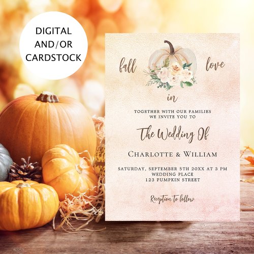 Pumpkin fall in love cream blush wedding invitation