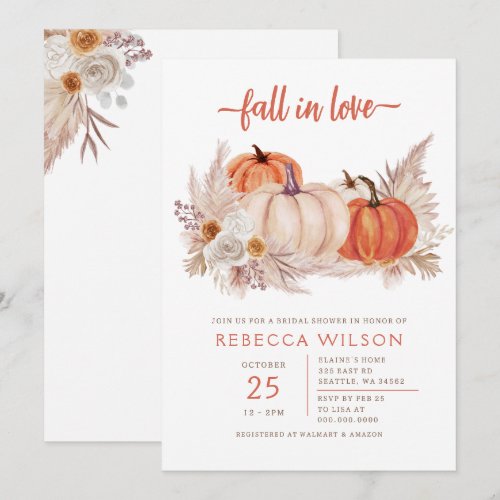 Pumpkin Fall In Love Fall Bridal Shower Invitation