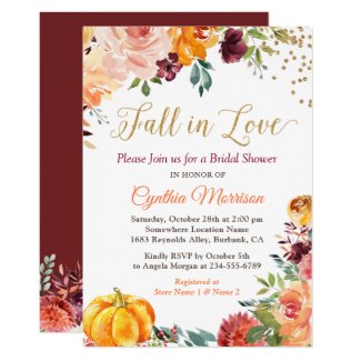 Pumpkin Fall in Love Fall Floral Bridal Shower Invitation