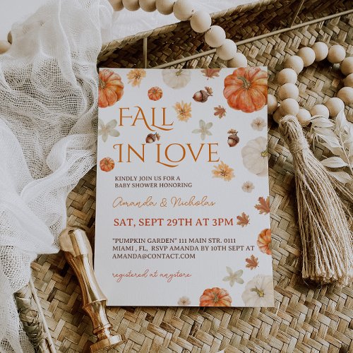 Pumpkin Fall In Love Floral Baby Shower Invitation