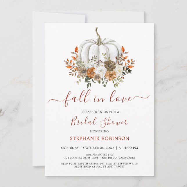 Pumpkin Fall in Love Floral Bridal Shower  Invitation (Front)