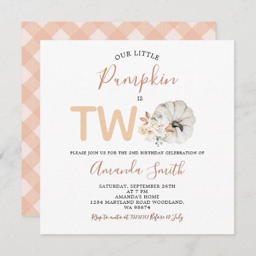 Pumpkin Fall in love Is Two Birthday Floral Invitation