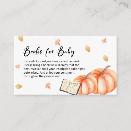 Pumpkin Fall Leaves Books for Baby Halloween Enclosure Card