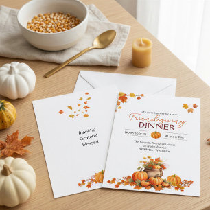 Pumpkin Fall Leaves Cottagecore Boho Thanksgiving Invitation