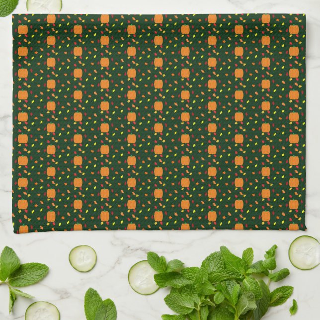 Pumpkin Fall Leaves Kitchen Towel (Folded)