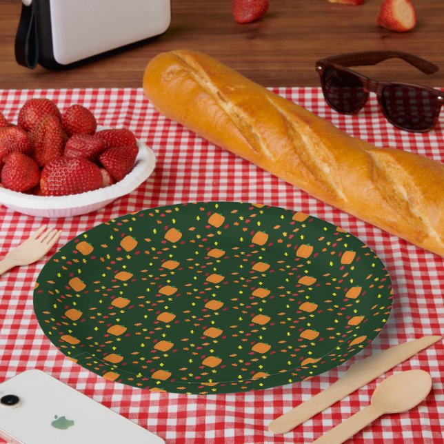 Pumpkin Fall Leaves Paper Plates (Picnic)