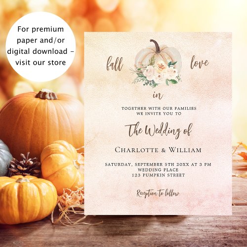 Pumpkin fall love cream budget wedding invitation