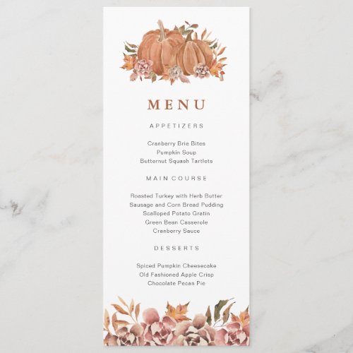 Pumpkin Fall Menu