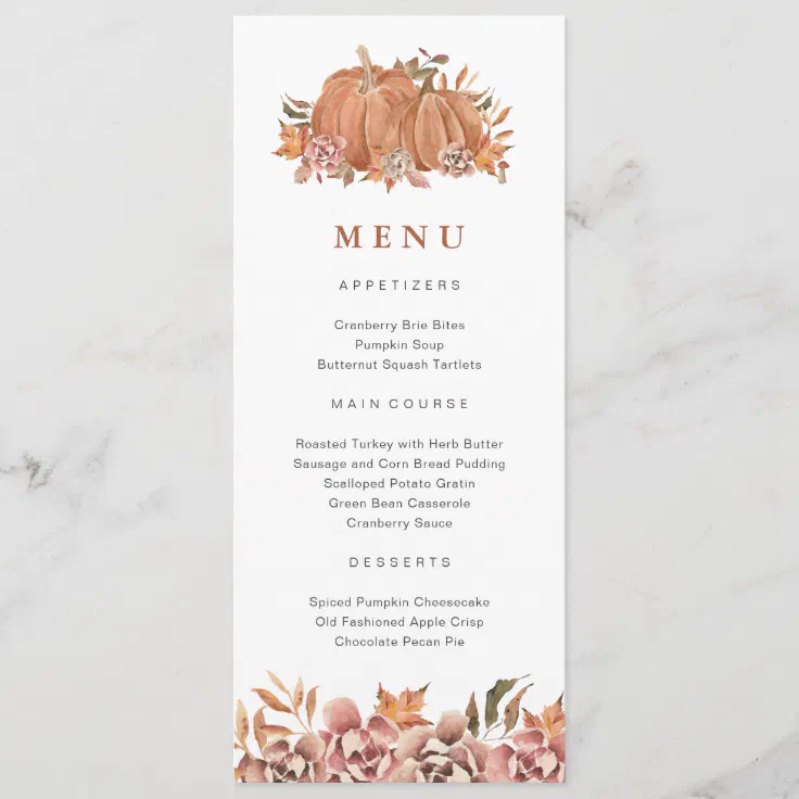 Pumpkin Fall Menu | Zazzle