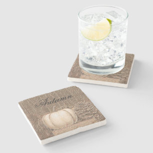 Pumpkin Fall Metallic White Gold Elegant Country Stone Coaster