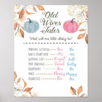 Pumpkin Fall Old Wives Tales Gender Reveal Board Poster