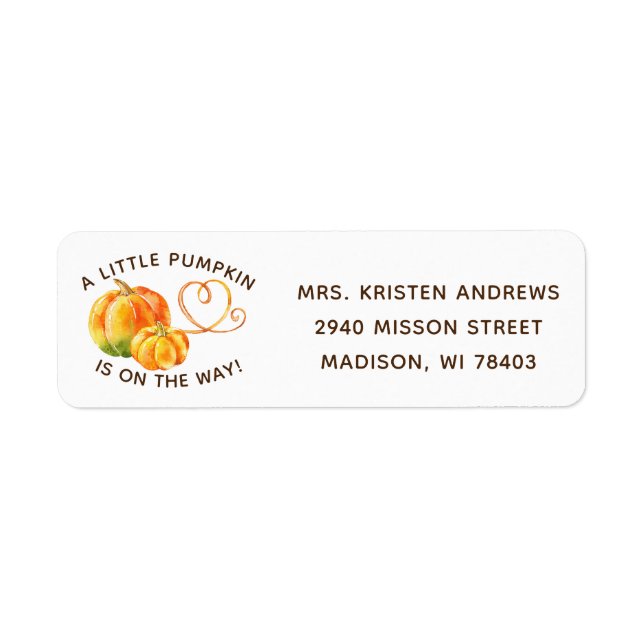 Pumpkin Fall Orange Baby Shower Announcement Label (Front)