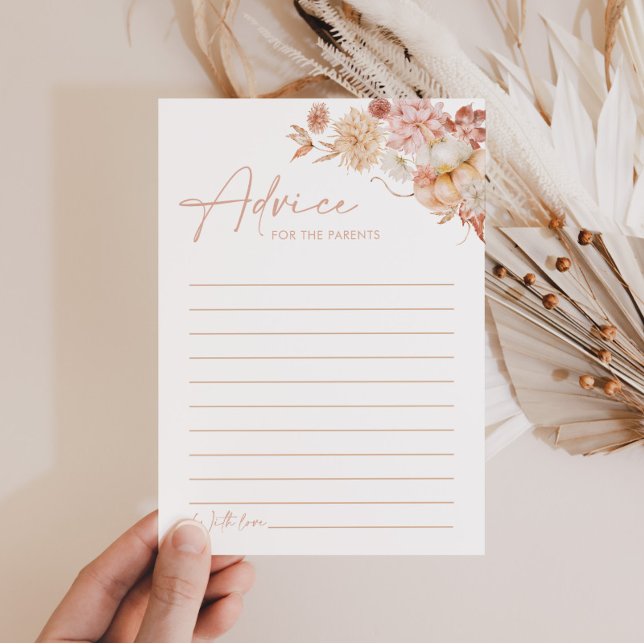 Pumpkin Fall Pink Floral Baby Shower Advice Cards (Advice for Parents Baby Shower Game | Pumpkin Fall Baby Shower)