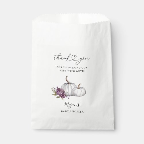 Pumpkin Fall Purple Flower Baby Shower Favor Bag