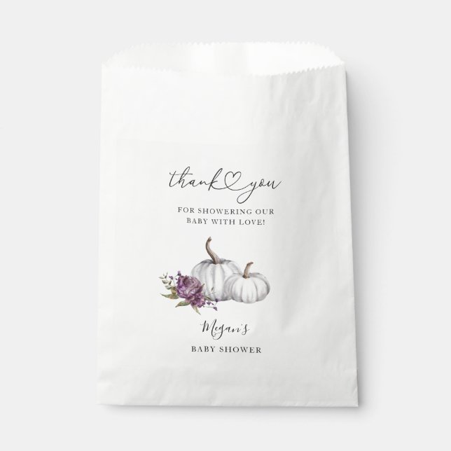 Pumpkin Fall Purple Flower Baby Shower Favor Bag (Front)