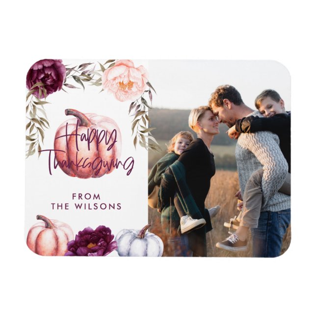 pumpkin fall purple thanksgiving family photo magnet (Horizontal)