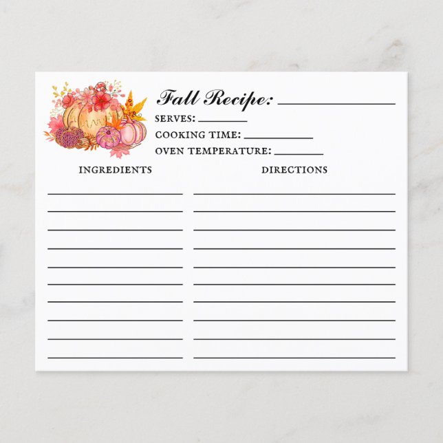 Pumpkin Fall Recipe Card (Front)