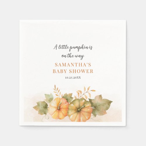 Pumpkin Fall Rust Leaves Girls Baby Shower Napkins