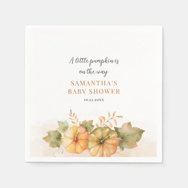 Pumpkin Fall Rust Leaves Girls Baby Shower Napkins (Front)