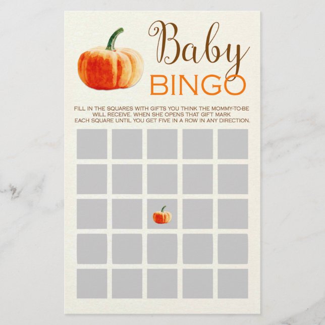 Pumpkin Fall Rustic Baby BINGO Baby Shower Game Flyer (Front)