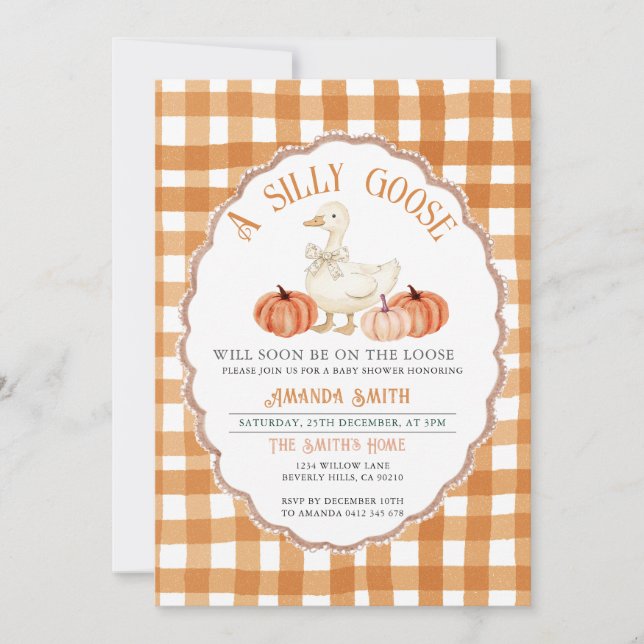 Pumpkin Fall Silly Goose Baby Shower  Invitation (Front)