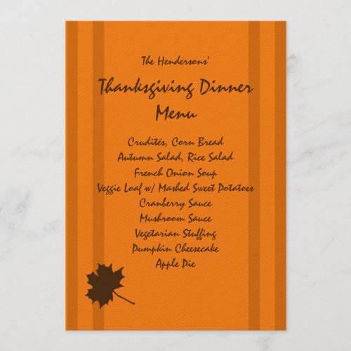 Pumpkin Fall Stripes Thanksgiving Dinner Menu