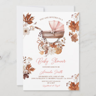Pumpkin Fall Stroller Vintage Girl Baby Shower Invitation