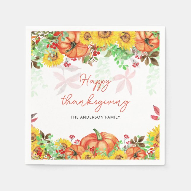 Pumpkin Fall Thanksgiving Napkins (Front)