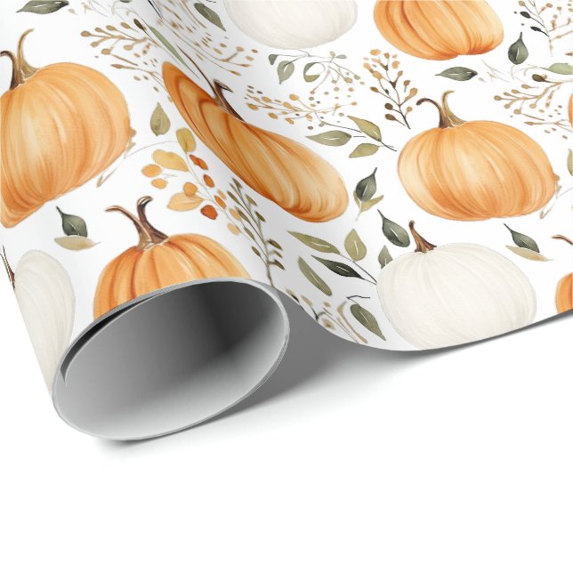 Pumpkin Fall Thanksgiving Rustic Wrapping Paper (Roll Corner)