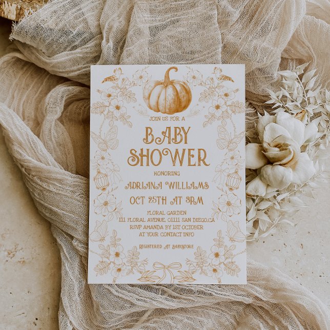 Pumpkin Fall Toile De Jouy Baby Shower Invitation (Creator Uploaded)