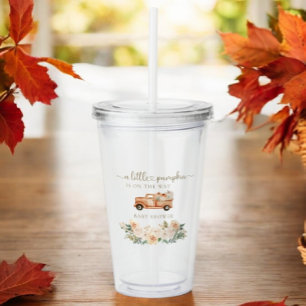 Pumpkin  Fall Truck Orange Neutral Baby Shower Acrylic Tumbler