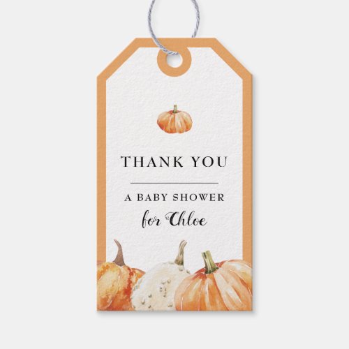 Pumpkin Fall Watercolor Baby Shower Thank You  Gift Tags
