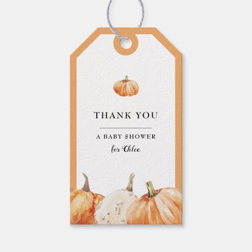 Pumpkin Fall Watercolor Baby Shower Thank You  Gift Tags - Pumpkin Fall Watercolor Baby Shower Thank You Gift Tags