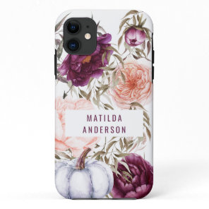 pumpkin fall watercolor floral purple cute  iPhone 11 case